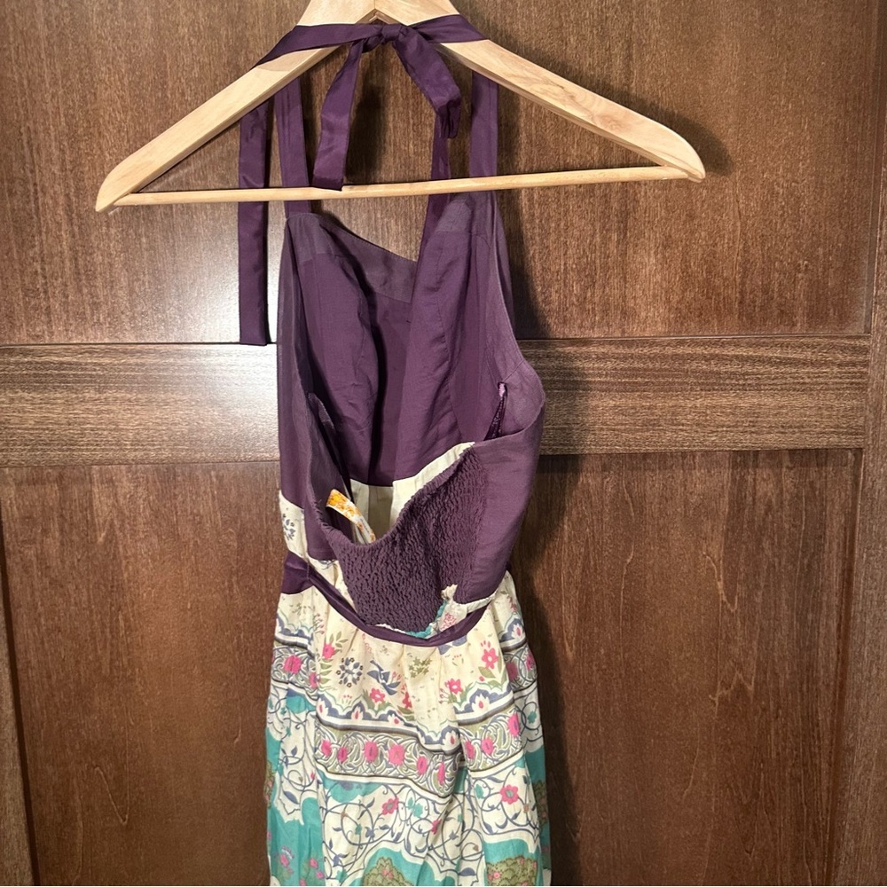 Anthropologie Maeve Purple and Cream Halter Midi Dress - Picture 5 of 8